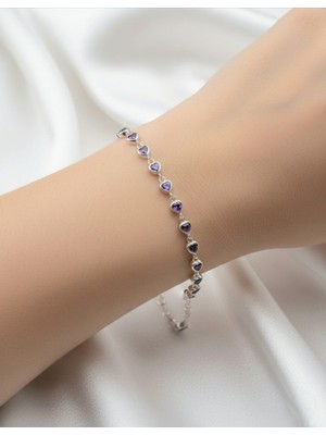 Çekirdek Jewelry 925 Ayar Gümüş Kalplı Taşlı Bileklik