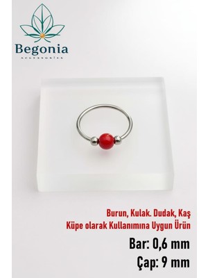 Begonia Accessories 925 Ayar Gümüş,  Kırmızı Boncuklu Halka Hızma, Küpe Olarak Kullanıma Uygundur