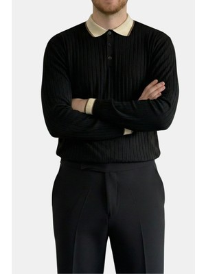 Havanna Premium Kalite Yaka Detaylı Triko Kazak - Siyah