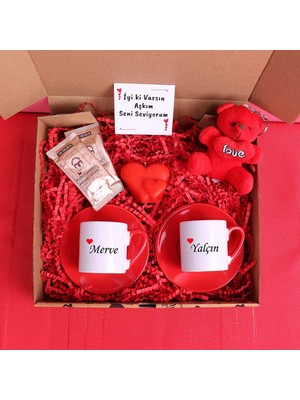 Zoommatik Sevgiliye Hediye Kişiye Özel Isimli Ikili Türk Kahvesi Fincanı Romantik Hediye Seti