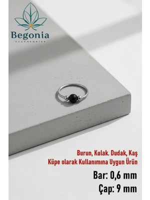 Begonia Accessories 925 Ayar Gümüş,  Siyah Boncuklu Halka Hızma, Küpe Olarak Kullanıma Uygundur