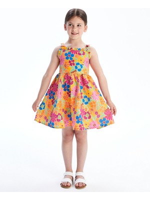 Lc Waikiki Yeni Sezon Çiçekli Fırfırlı Kız Çocuk Keten Elbise