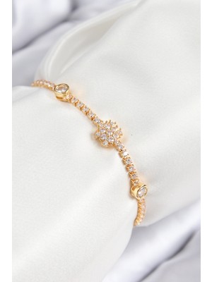 Ayder Timya Pirinç Zirkon Taşlı Kar Tanesi Model Gold Renk Asansörlü Kadın Bileklik - TJ-BB7723 TG/Tmya1395 224551