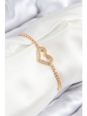 Ayder Timya Pirinç Zirkon Taşlı Kalp Model Gümüş Renk Asansörlü Kadın Bileklik - TJ-BB7743 TG/Tmya1395 224571