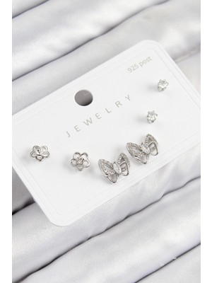 Ayder Timya Pirinç Zirkon Taşlı Kelebek Model Gümüş Renk 925 Ayar Gümüş Çivi Kadın Küpe Set - TJ-BKP11181 TG/Tmya1395 224516