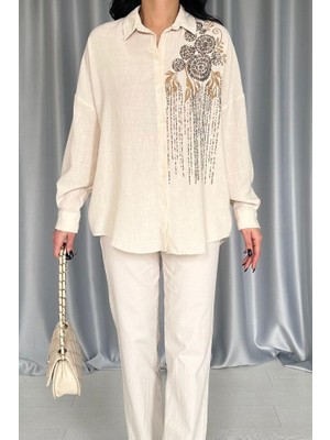Yaman Market Krem Pulpayet Nakışlı Bedensiz Gömlek