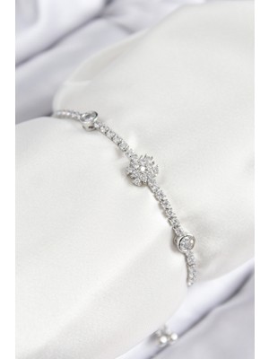 Ayder Timya Pirinç Zirkon Taşlı Kar Tanesi Model Gümüş Renk Asansörlü Kadın Bileklik - TJ-BB7722 TG/Tmya1395 224550