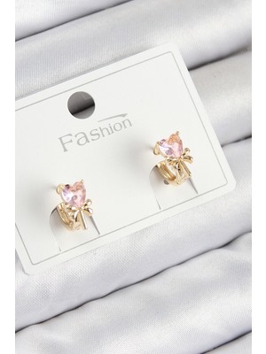 Ayder Timya Pirinç Zirkon Taşlı Fiyonklu Kalp Model Gold Renk Çocuk Küpe - TJ-BKP11195 TG/TMYA1395 224616