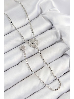 Ayder Timya Pirinç Zirkon Taşlı Ezme Zincirli Madalyon Model Gümüş Renk Y Kolye - TJ-BKO10470 TG/TMYA1395 224428