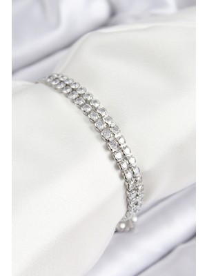 Ayder Timya Pirinç Zirkon Taşlı Çift Sıra Model Gümüş Renk Asansörlü Kadın Bileklik - TJ-BB7738 TG/TMYA1395 224566