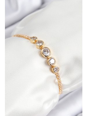 Ayder Timya Pirinç Zirkon Taşlı Sıralı Daire Model Gold Renk Asansörlü Kadın Bileklik - TJ-BB7719 TG/Tmya1395 224547