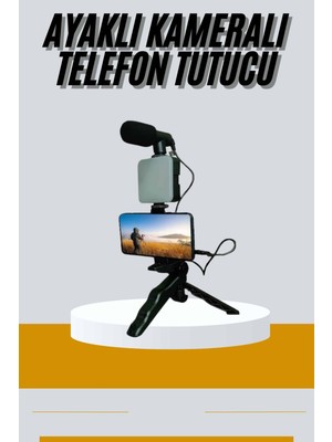 Tripod Telefon Tutucu Kumandalı Mikrofon LED Işık Vlog Video Kayıt