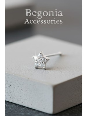 Begonia Accessories 925 Ayar Gümüş, Yıldız Kesim Zirkon tek Taş Hızma, Küpe Olarak Kullanıma Uygundur