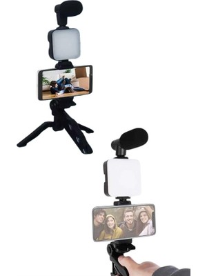 Video Making Kit Telefon Tutucu Vlog Video Mini LED Işıklı