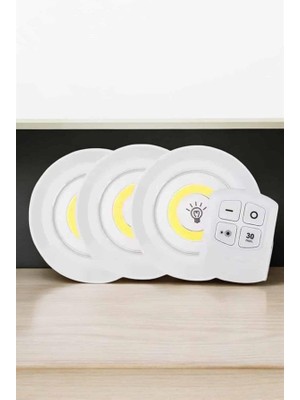 Spot Lamba LED Işık 3'lü Uzaktan Kumandalı Pilli Yapışkanlı Kablosuz