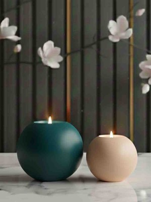 Luniva Home Dekoratif Küre Şekline 2li Renkli Büyük ve Küçük Mumluk Ev, Ofis ve Hediyelik  Dekorasyon  Obje Seti