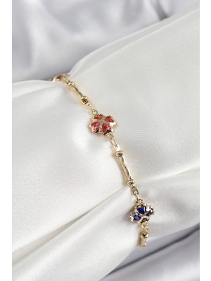 Ayder Timya Pirinç Gold Renk Karışık Renk Yonca Zirkon Taşlı Kadın Bileklik - TJ-BB7056 TG/TMYA1395 222198