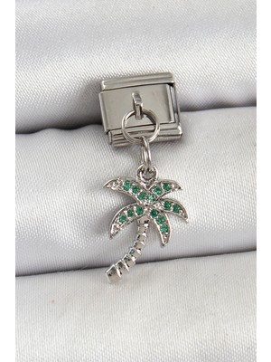 Ayder Timya 316L Çelik Sallantılı Zirkon Taşlı Palmiye Ağacı Model Gümüş Renk Nomination Charm - TJ-BC1445 TG/Tmya1395 222305