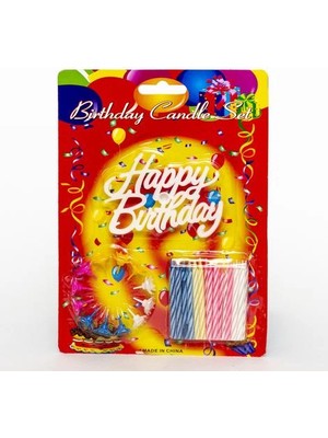Eco Port Rengarenk Mumlu Beyaz Happy Birthday Yazılı Doğum Günü Mumu 12 Adet