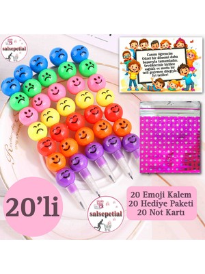 Salsepetial 20'li Emoji Yumurtlayan Kurşun Kalem Hediyelik Hediye Paketli Notlu Karne Hediyesi Hediyelik 20 Adet