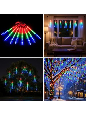Marsilyan 10&amp;apos;lu 45 cm Uzunluğunda Plastik Meteor 2m Kablo LED USB Rgb Ağaç Işığı – Renk Değ