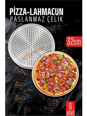 SHC4200 Bfs 6 Lı Paslanmaz Çelik Pizza-Lahmacun Tepsisi – Delikli Tasarım ile Mükemmel Pişirme 32 cm