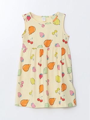 Lc Waikiki Yeni Sezon Bisiklet Yaka Baskılı Kız Çocuk Penye Elbise