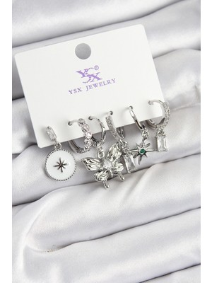 Ayder Timya Pirinç Zİrkon Taşlı Kelebek ve Yıldız Model Gümüş Renk 3'lü Çift Kadın Küpe - TJ-BKP10958 TG/Tmya1395 223543
