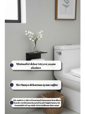 Grandmix Raflı Tuvalet Kağıtlığı Banyo Aksesuarı Minimalist Metal Dekoratif Raf 16X12 cm