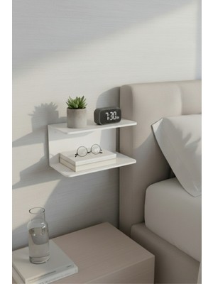 Grandmix Metal Duvar Rafı Siyah Çift Bölmeli Kitaplık Duvar Ünitesi 30X14 cm