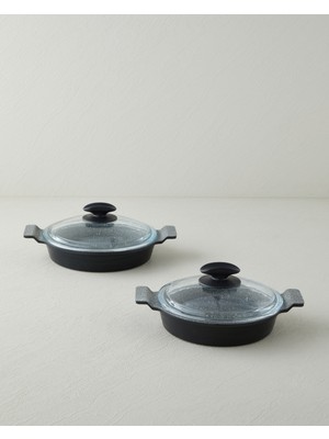 English Home Prime Expert Premium Döküm 4 Parça Kapaklı Sahan Seti 18-20 cm Siyah - Gri