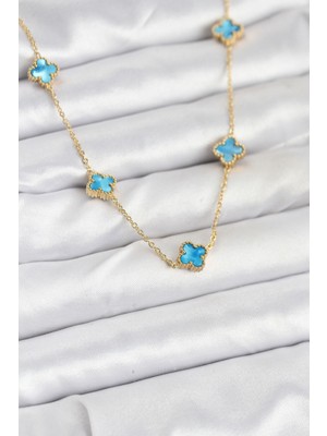 Ayder Timya 316L Çelik Zincir Gold Renk Buz Mavisi Baby Boy Yonca Kadın Kolye - TJ-BKO10571 TG/Tmya1395 225072