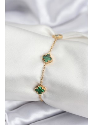 Ayder Timya 316L Çelik Gold Renk Yeşil Baby Boy Yonca Kadın Bileklik - TJ-BB7944 TG/Tmya1395 225123