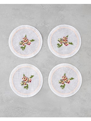 English Home Opalin Polyester 4'lü Bardak Altlığı 14 cm Beyaz - Kırmızı