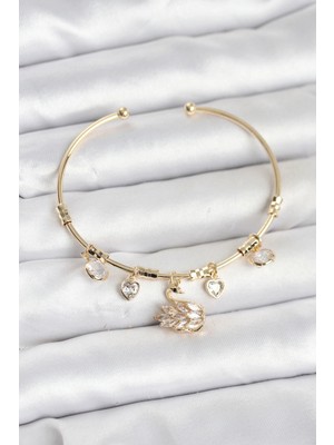 LaraTech Kuğu Charmlı Gold Renk Kadın Bileklik