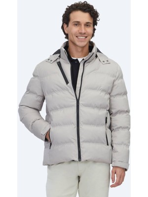 Kip Bej Regular Fit Kapüşonlu Casual Dokuma Mont