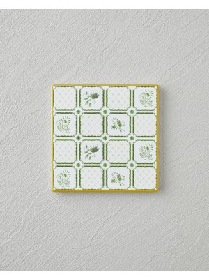 English Home Botanical Garden Seramik Bardak Altlığı 10.8x0.8 cm Beyaz - Yeşil