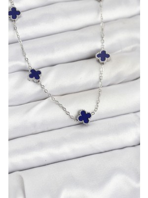 Ayder Timya 316L Çelik Zincir Gümüş Renk Lacivert Baby Boy Yonca Kadın Kolye - TJ-BKO10574 TG/Tmya1395 225075