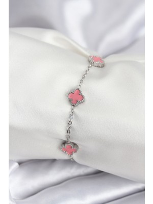 Ayder Timya 316L Çelik Gümüş Renk Pembe Baby Boy Yonca Kadın Bileklik - TJ-BB7947 TG/Tmya1395 225126