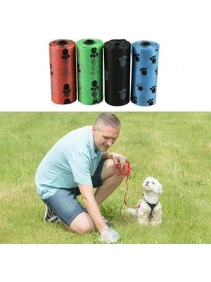LaraTech 4lü Evcil Hayvanlar Için Pati Desenli Kedi Köpek Kaka Poşeti Torbası