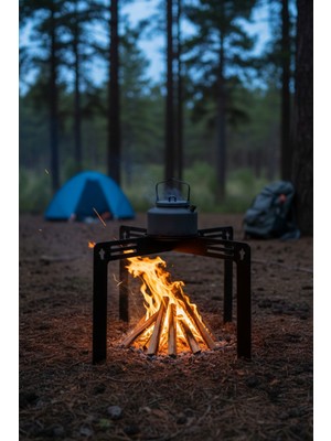 Grandmix Taşınabilir Metal Kamp Ateşi Sacı ve Tencere Standı Katlanabilir Outdoor Ocak Altlığı 17X17 cm