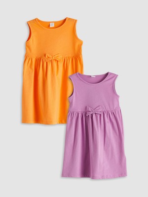 Lc Waikiki Yeni Sezon Bisiklet Yaka Kız Çocuk Penye Elbise 2'li