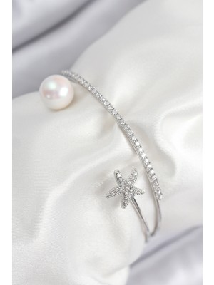 Ayder Timya Pirinç Zirkon Taşlı Yıldız Ve İnci Model Gümüş Renk Kadın Bileklik - TJ-BB7884 TG/Tmya1395 224977