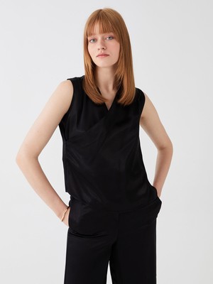 Lc Waikiki Yeni Sezon Kruvaze Yaka Düz Saten Kadın Bluz