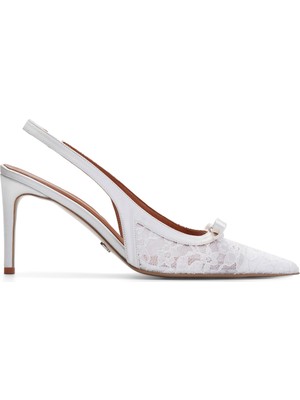 Jabotter %100 Saten Beyaz Kadın Stiletto Verona Dantel 8 cm Stiletto
