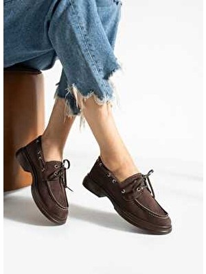 Kadın Yula Fashion Shoes Camelia Loafer Acı Kahve Suni Deri Ortopedik Tabanlı Günlük Ayakkabı