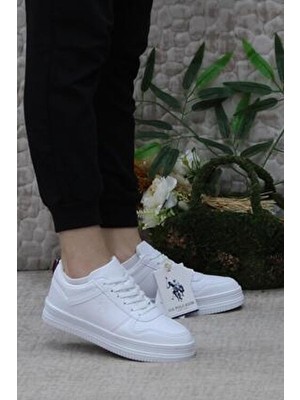 U.S. Polo Assn. Beyaz Kadın Sneakers Kalın Taban Suni Deri Ayakkabı Düz Taban