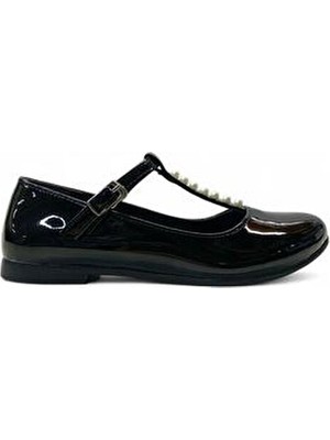 Tuğba Ortopedi 135 Kız Çocuk Incili Babet Şık Siyah Renkli Tabanlı Ayakkabı