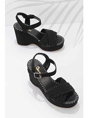 Bambi Taba Kadın Açık Ayakkabı ORGU TEKSTİL 10 cm Topuk Yüksekliği ile Şık Tasarım