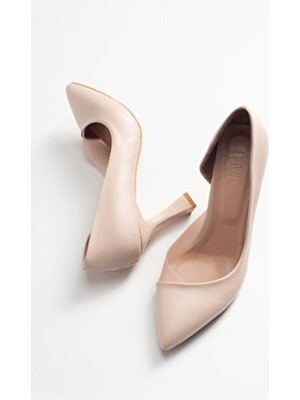 Luvi Kadın Topuklu Ayakkabı Ten Renk Pu Malzeme Koni Taban Düz 9 Cm Topuk Boyu